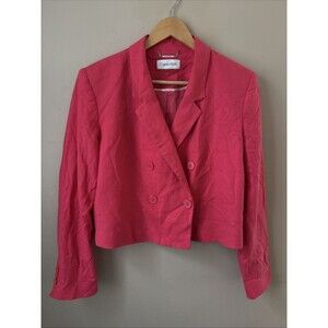 Calvin Klein Womens Cropped Pink Blazer Size 12 Tailored Jacket Work Office Chic